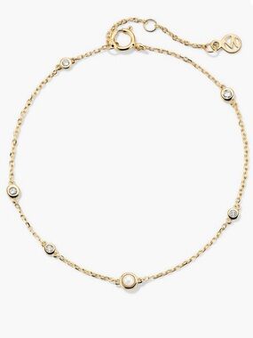 Authentic Mejuri Multi gemstone 14K gold station bracelet - Pearl and diamonds